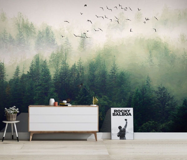 Birds flying over a forest Wall murals Birds flying over a forest