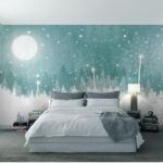 Wall murals Moon over a snowy forest