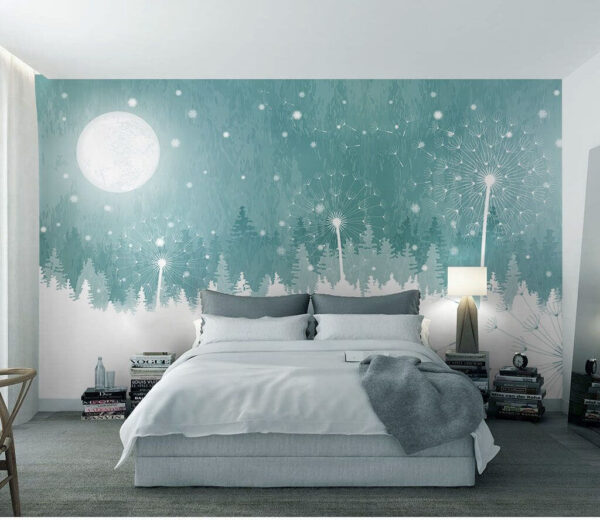 Moon over a snowy forest Wall murals Moon over a snowy forest