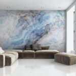 Wall murals Blue and white marble texture pattern.