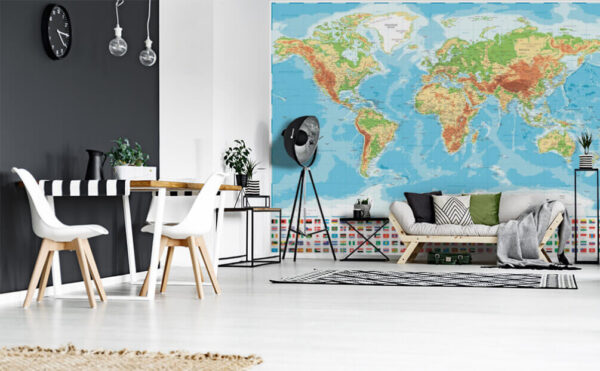 Map of the world with different flags Wall murals Map of the world with different flags