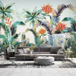 Wall murals Tropical foliage with vibrant flowers.