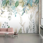 Wall murals Hummingbirds amidst lush foliage illustration