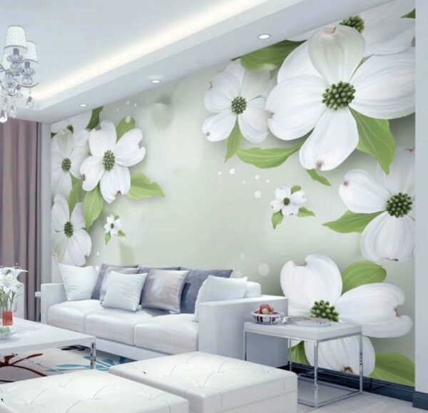 White flowers with green leaves Wall murals White flowers with green leaves