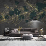 Wall murals Drawing of leaves on a black background