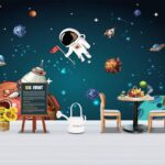 Wall murals Cartoon space scene with planets and stars