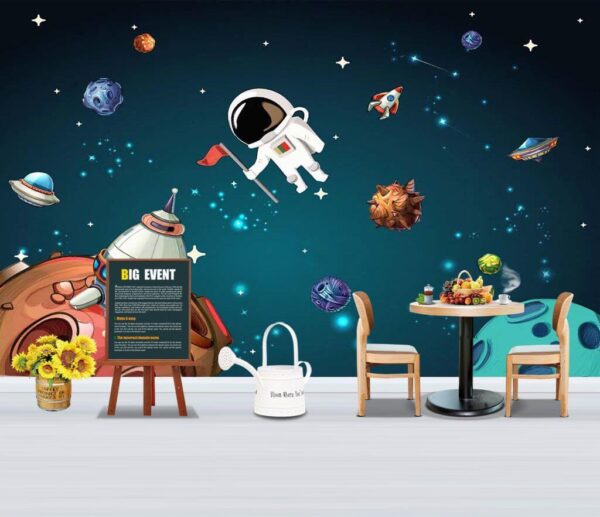Cartoon space scene with planets and stars Wall murals Cartoon space scene with planets and stars