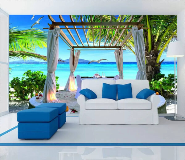 Table set up on a beach Wall murals Table set up on a beach