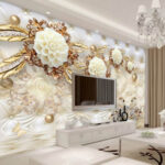 Wall murals Elegant swans amidst floral decor.