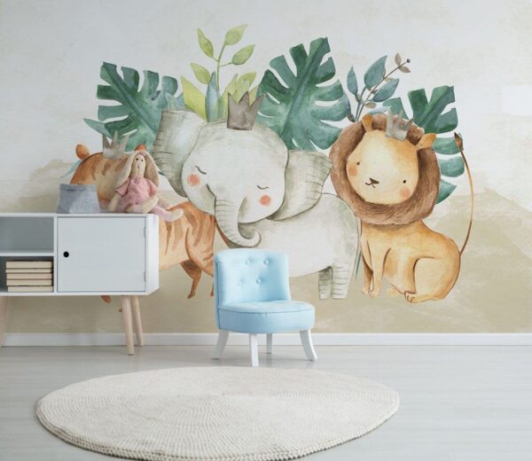 Group of animals with crowns Wall murals Group of animals with crowns