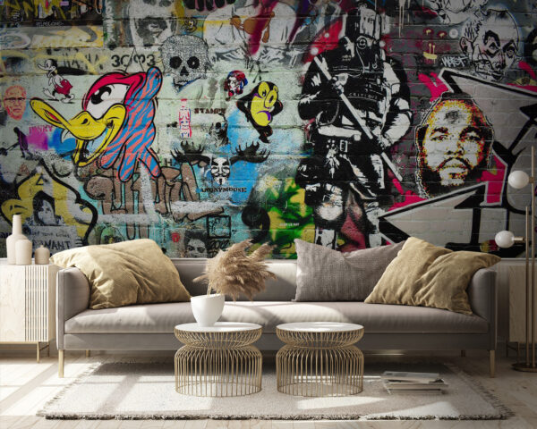 Man with a beard and mustache painted on a brick wall Wall murals Man with a beard and mustache painted on a brick wall