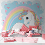 Wall murals Pink heart on a blue background