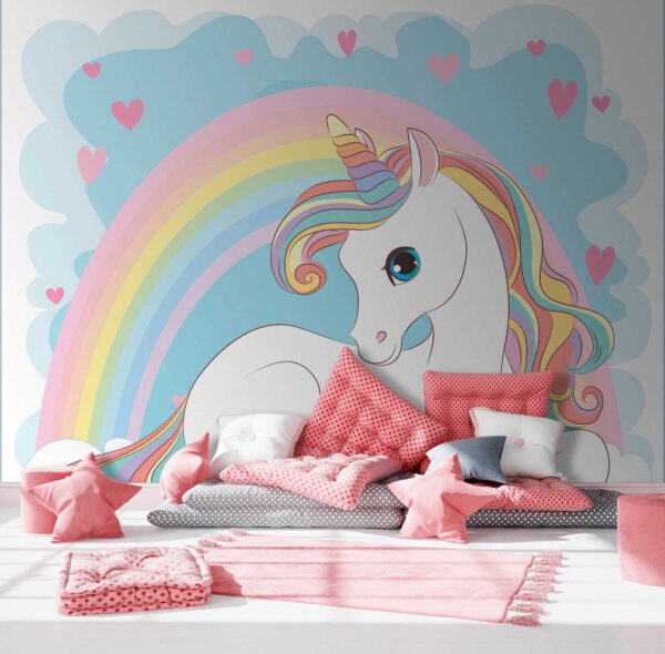 Pink heart on a blue background Wall murals Pink heart on a blue background