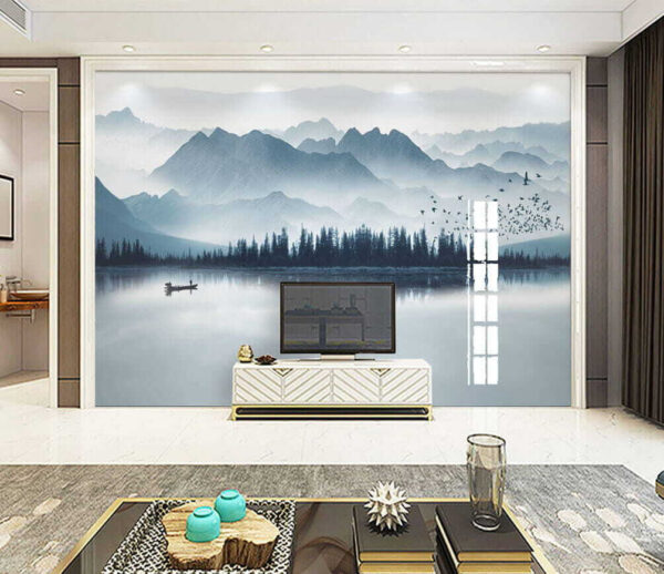 Mountain range with fog Wall murals Mountain range with fog