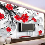 Wall murals Red flower on a black and white background