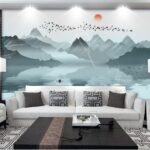 Wall murals Group of birds flying over a lake