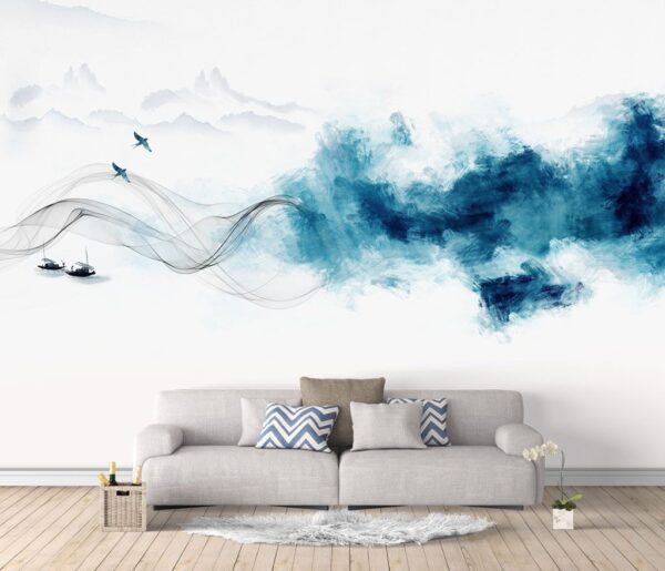 Blue smoke and a bird Wall murals Blue smoke and a bird