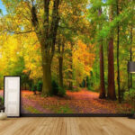 Wall murals Colorful autumn forest with winding path