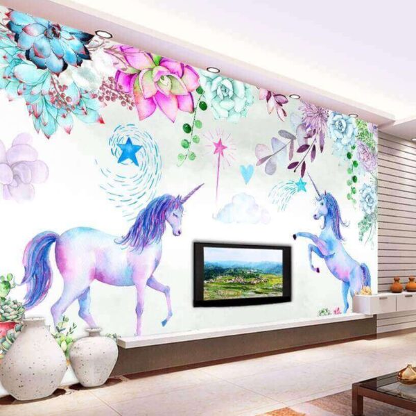 Watercolor unicorns and flowers Wall murals Watercolor unicorns and flowers