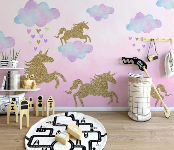 Unicorns and clouds with hearts and clouds Wall murals Unicorns and clouds with hearts and clouds