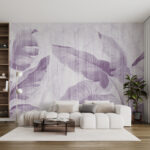 Wall mural Purple tropical leaves on textured background