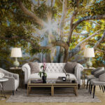 Wall murals Majestic tree capturing sunlight’s essence