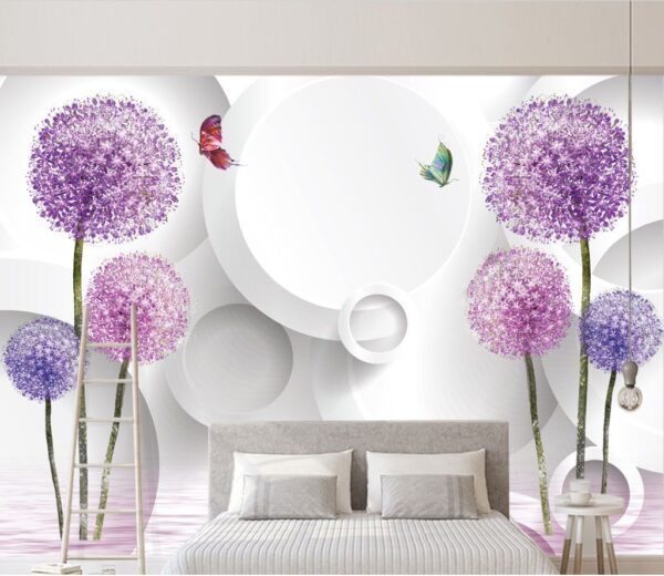 Wallpaper with purple flowers and butterflies Wall murals Wallpaper with purple flowers and butterflies