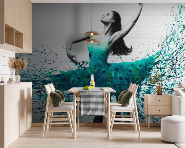 Woman dancing in a blue dress Wall murals Woman dancing in a blue dress