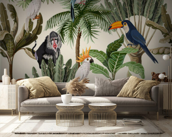 Pattern of tropical plants and birds Wall murals Pattern of tropical plants and birds