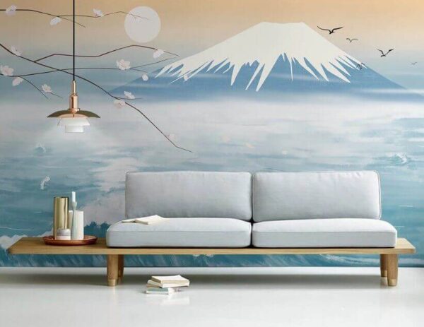 Mountain with waves and a bird flying Wall murals Mountain with waves and a bird flying
