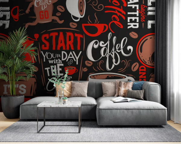 Pattern of coffee cups and coffee beans Wall murals Pattern of coffee cups and coffee beans