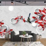 Wall murals Wallpaper with a bird on a branch