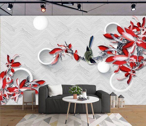 Wallpaper with a bird on a branch Wall murals Wallpaper with a bird on a branch