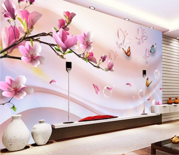 Pink flowers and butterflies Wall murals Pink flowers and butterflies