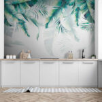 Wall murals Tropical leaves painted in watercolor.
