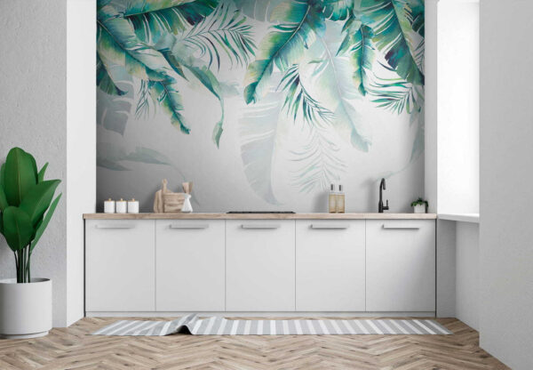 Tropical leaves painted in watercolor Wall murals Tropical leaves painted in watercolor