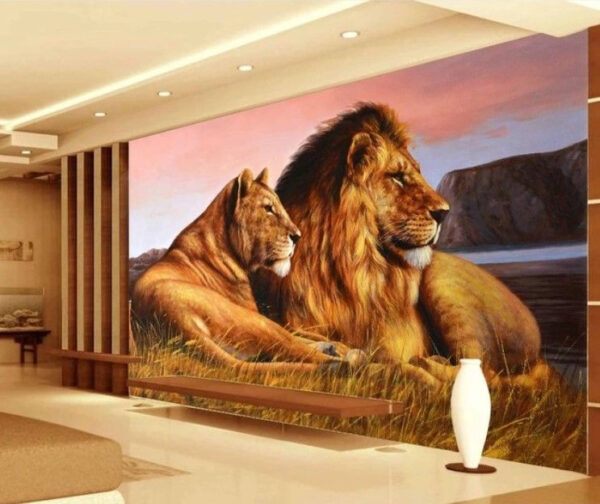 Lions resting by serene waters Wall murals Lions resting by serene waters