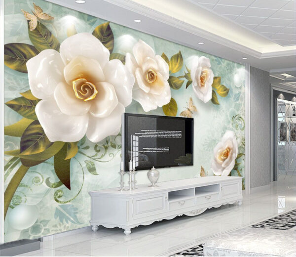 White flowers and a butterfly Wall murals White flowers and a butterfly