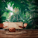 Wall murals Lush jungle foliage in sunlight
