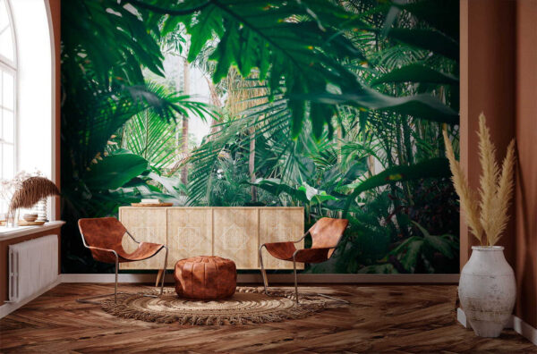 Lush jungle foliage in sunlight Wall murals Lush jungle foliage in sunlight