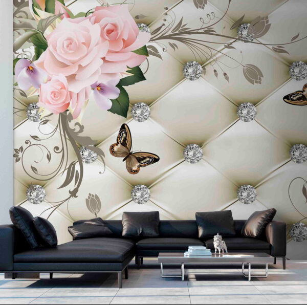 Roses and butterflies on diamond pattern Wall murals Roses and butterflies on diamond pattern
