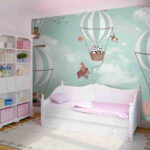 Wall murals Cartoon panda on a swing
