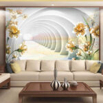 Wall murals Floral patterns with tunnel illusion