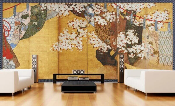 Cherry blossoms and ornate kimono patterns Wall murals Cherry blossoms and ornate kimono patterns