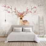 Wall murals Watercolor of a deer with flowers on its head