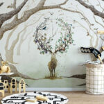 Wall murals Painting of a deer with branches on it