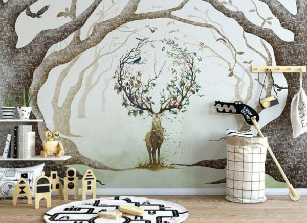 Painting of a deer with branches on it Wall murals Painting of a deer with branches on it