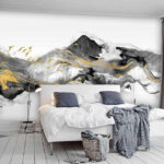 Wall murals Painting of mountains with birds flying