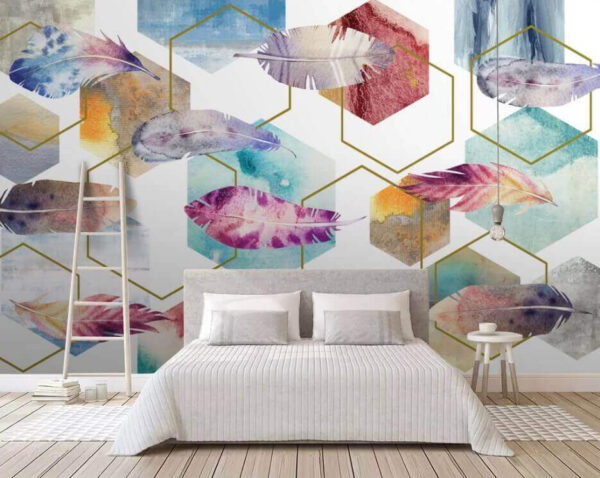 Colorful feathers and hexagons Wall murals Colorful feathers and hexagons