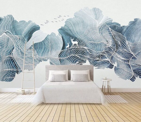 Drawing of a landscape with birds Wall murals Drawing of a landscape with birds